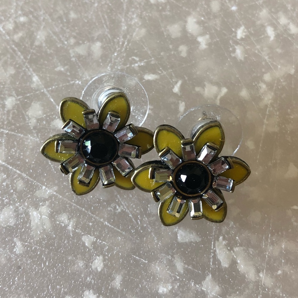 Yellow & Black Flower Stud Earrings